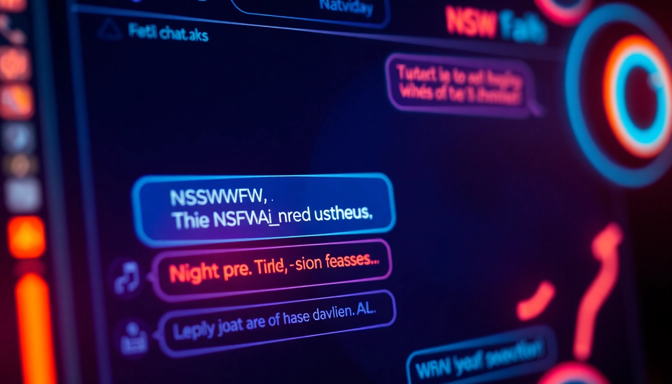 Visual of a modern AI chatbot engaging in nsfw ai chat, highlighted with glowing text bubbles and provocative interface design for adult conversations.